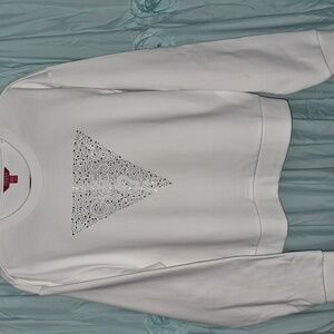 GUESS Trina Triangle Rhinestone Logo White Sweatshirt Sz XL